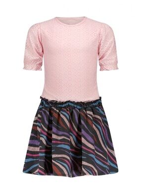Girls' Pink Eyelet Top with Multicolor Zebra Skirt Dress